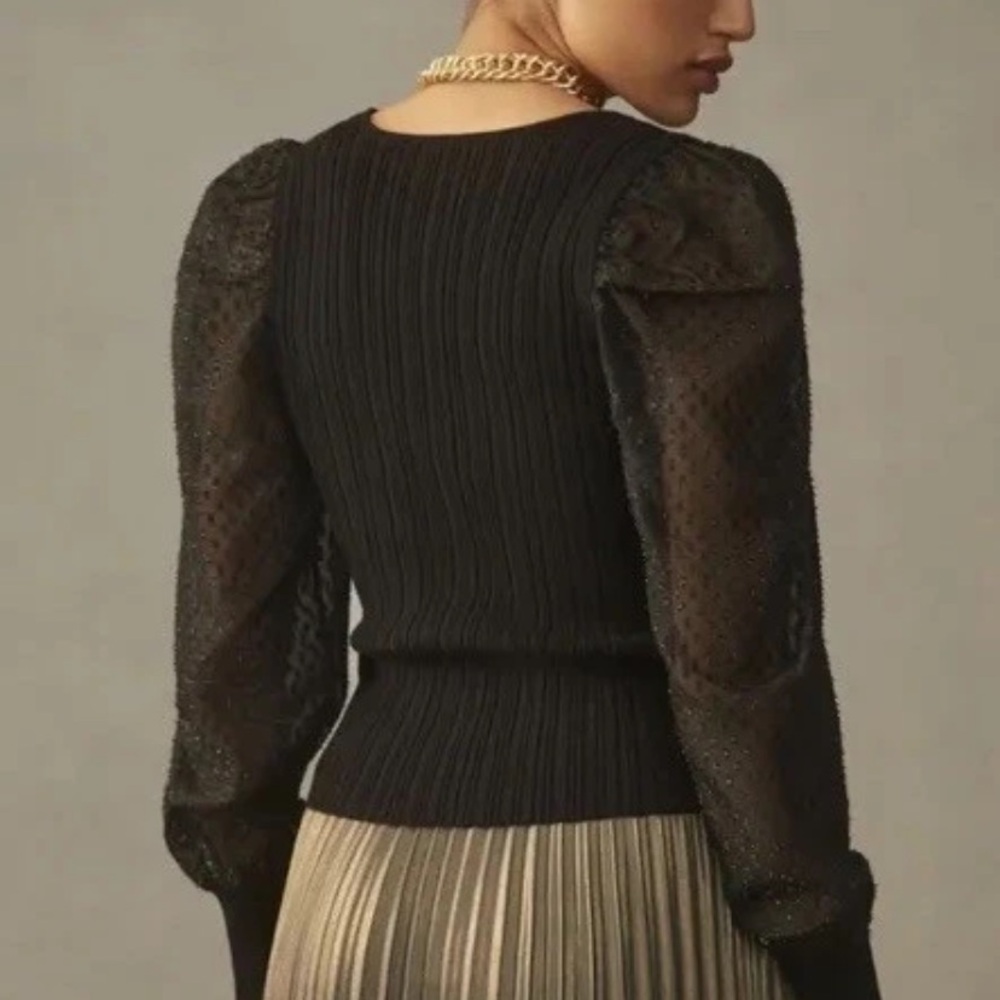 Anthropologie Puff Sleeve Shimmer Sweater in Black - Picture 3 of 16